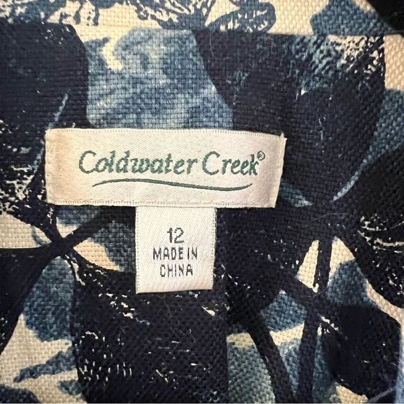 Coldwater Creek Jacket Women Blue And White Print Size 12 Open Front Fully Lined - Picture 3 of 8
